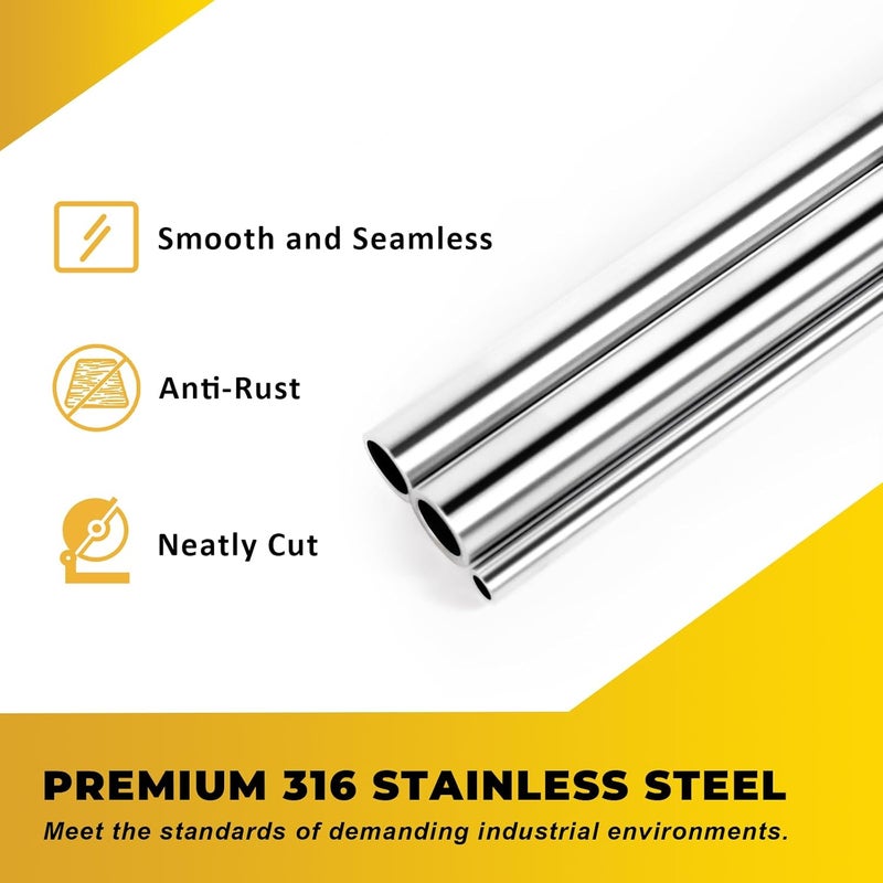 VALVENTO 3/4" OD 316 Stainless Steel Tube 12 inch Length Round Straight Steel Pipe Metal Tubing Industrial Metal Tube (2 Pcs) - Image 3